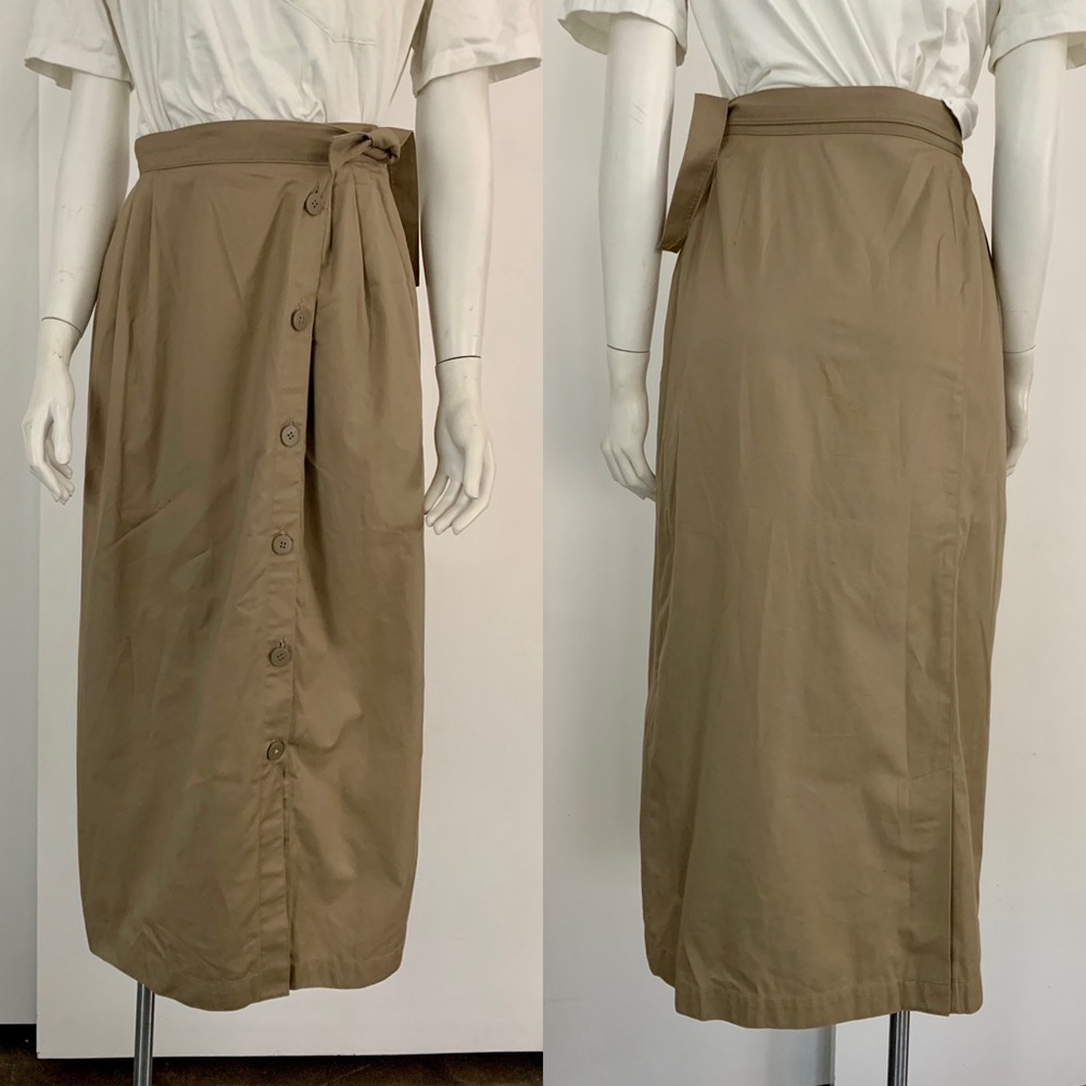 Vintage Dior Khaki Button Front Midi Skirt